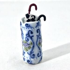 Vintage Ceramic Umbrella Holder with 2 Umbrellas Dollhouse Miniature 1:12